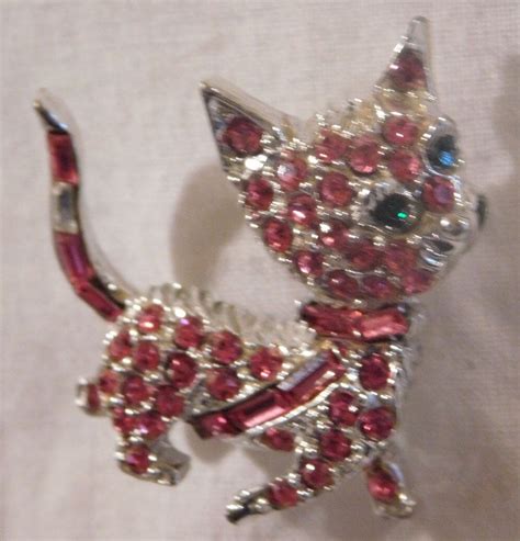 Vintage Cat Pin Brooch Pink Rhinestone Cat Pin Kitty Kitten Etsy