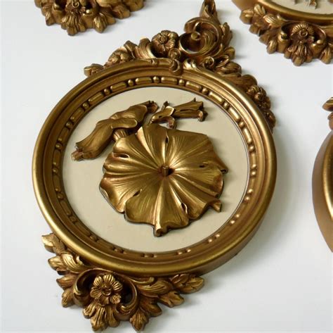 Gold Floral Wall Plaques 70s Set Of 4 Hollywood Regency Etsy