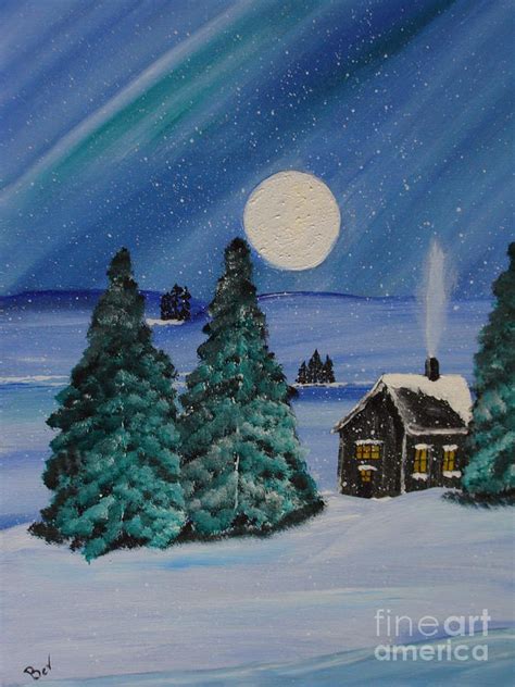 Winter Cabin In The Woods Painting By Beverly Livingstone