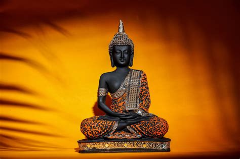 Global Grabbers Sitting Buddha Idol Statue Showpiece Orange And Black