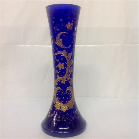 Blue Moser Gold Gilt On Cobalt Blue Glass Vase Chairish