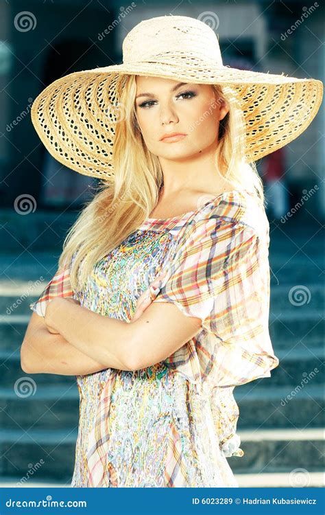Blond Woman Wearing Sun Hat Royalty Free Stock Images Image 6023289