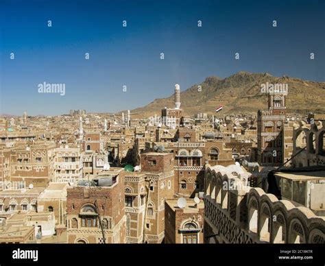 Aerial View Of Sanaa Old City Yemen Stock Photo Alamy