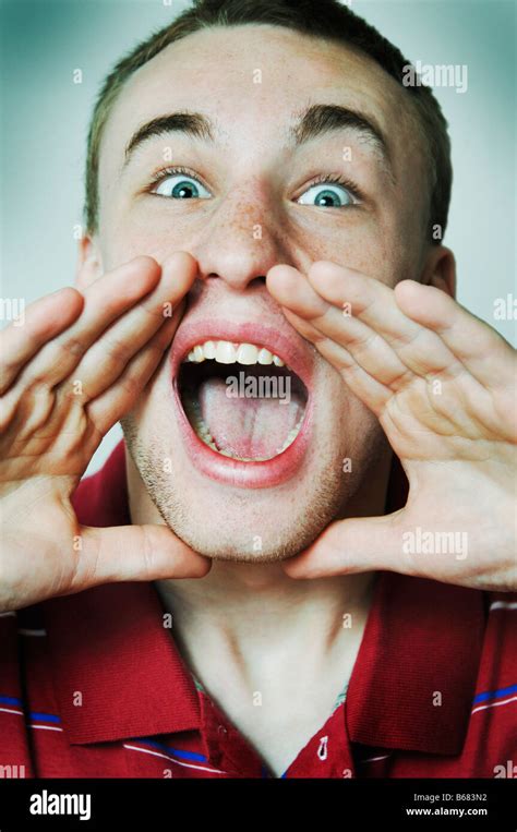 Portrait Of Man Yelling Stock Photo Alamy