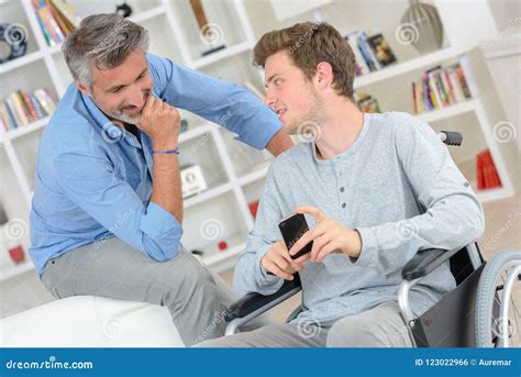 Father And Son Conversation Stock Photo Image Of Handsome Cellular