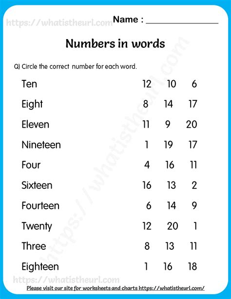 Number As Words 1 20 Worksheet For Grade 1 4 Your Home Teacher