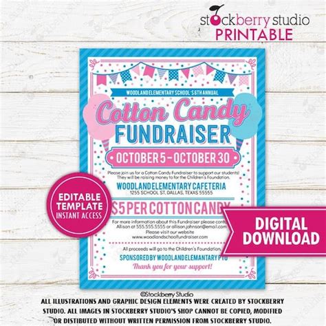 Cotton Candy Fundraiser Flyer Printable School Pto Pta Etsy