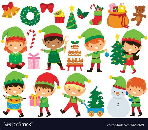 Christmas Elves Clipart Set Royalty Free Vector Image