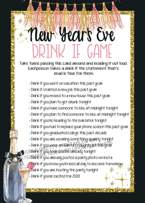 Printable New Year S Eve Game New Year S Eve Drink If Game Instant Download New Year S Eve