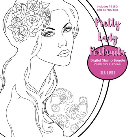 Pretty Lady Digital Stamp Bundle Pack Portaits And Poses Etsy