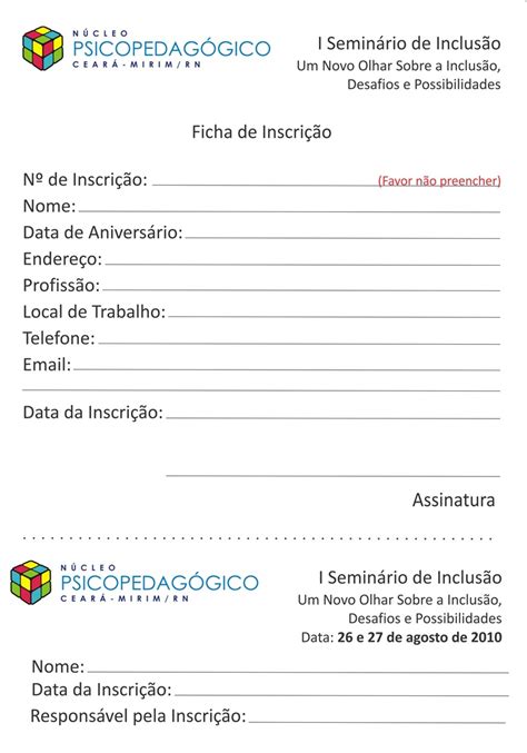 Núcleo Psicopedagógico Ficha De Inscrição