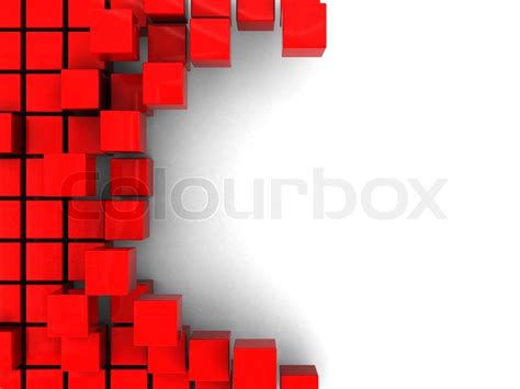 Abstract 3d Illustration Of Red Boxes At Left Side Over White