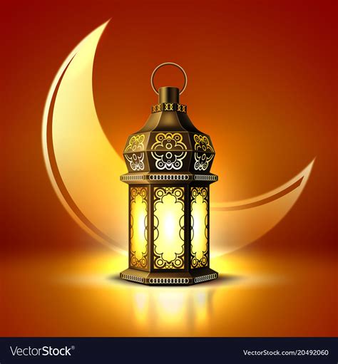 Ramadan Kareem Lantern Realistic Moon Royalty Free Vector