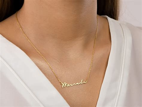 K Solid Gold Necklace Gold Name Necklace Gold Name Etsy