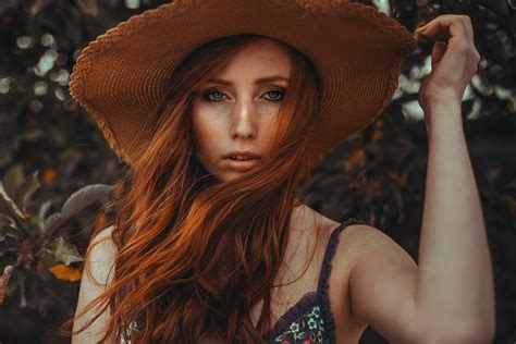 Redhead Girl Face Model Woman Brown Eyes Wallpaper