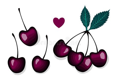 Two Cherries With A Leaf Sketch Just A Childish Drawing Coloring