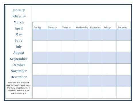 Extraordinary Blank Calendar Template Kindergarten Blank Calendar