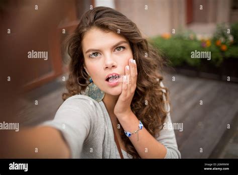 Young Girl Making Selfie Hi Res Stock Photography And Images Alamy