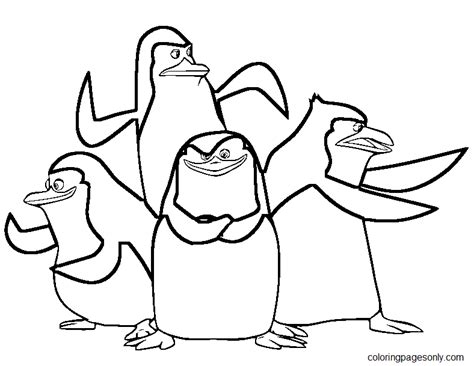 Dibujo de Cuatro pingüinos de Madagascar para colorear Dibujos para colorear imprimir gratis