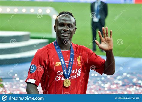 The uefa super cup is an annual super cup football match organised by uefa and contested by the winners of the two main european club competitions; Istanbul, Turkije - 14 Augustus 2019: Sadio Mane-speler ...