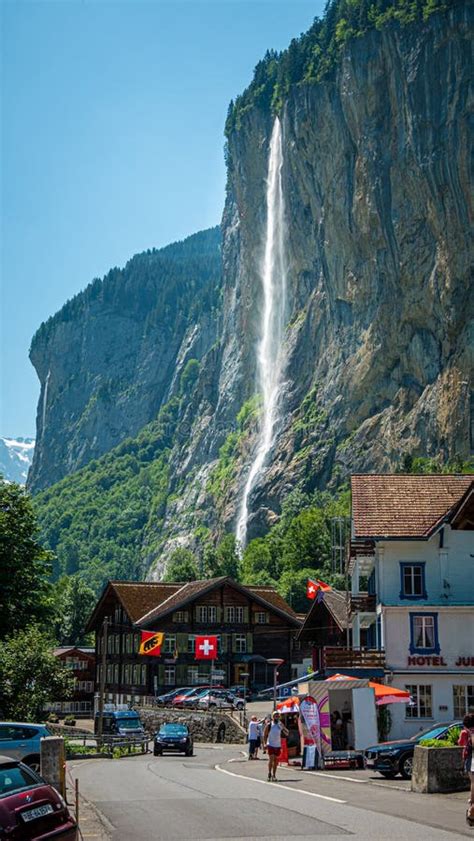 Huge Waterfall At Lauterbrunnen Switzerland Swiss Alps Switzerland