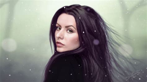 Digital Art Women Long Hair Drawing Face Brown Eyes Wallpaperhd Artist
