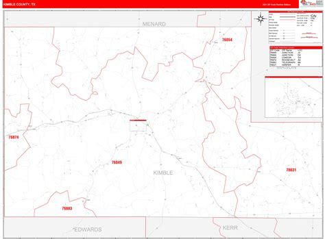 Kimble County Tx Zip Code Wall Map Red Line Style By Marketmaps