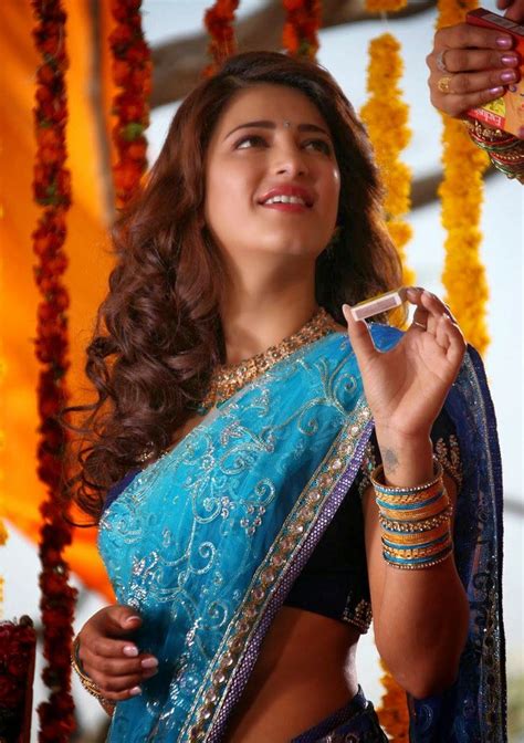 shruti hassan spicy hip navel photos in blue saree actresses shruti hassan most beautiful