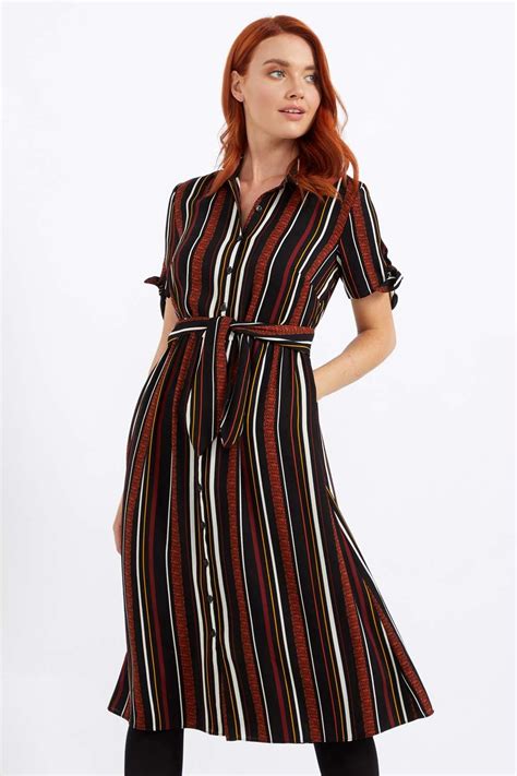 Stripe Print Midi Shirt Dress In Rust Roman Originals Uk