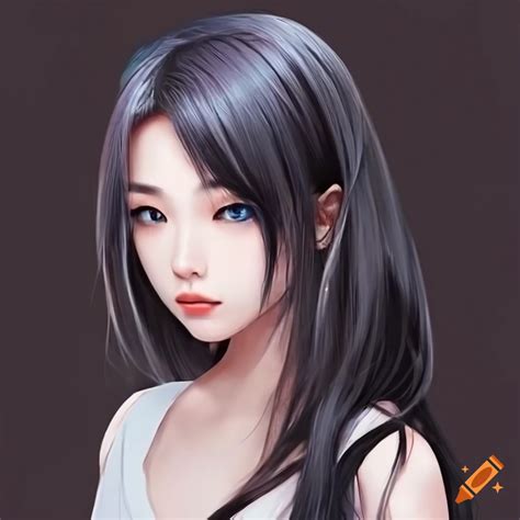 portrait of a beautiful japanese woman with long black hair and blue eyes on craiyon