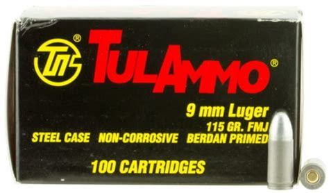 9mm Luger Ammunition Tulammo 115 Grain 100 Rounds Cheap Bulk Ammo