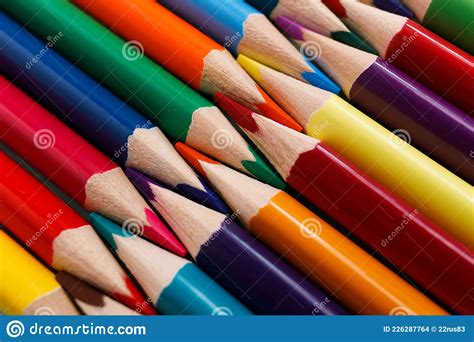 Colored Sharpened Pencils Lie In A Row Close Up Solid Abstract
