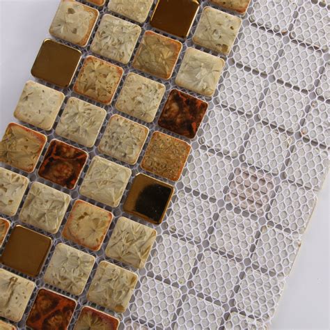 Glazed Porcelain Square Mosaic Tiles Designs Gold Plated
