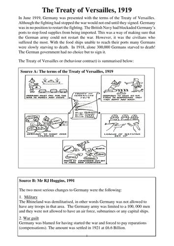 Treaty Of Versailles 1919 Sen Worksheet By Royhuggins Teaching