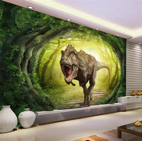Custom Wallpaper 3d Dinosaur World Landscape Forest Tv Backdrop House