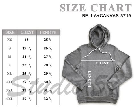 bella canvas  size chart hoodie size chart bella canvas etsy