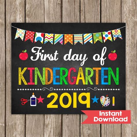 First Day Of Kindergarten Sign 8x10 Instant Download Photo Etsy