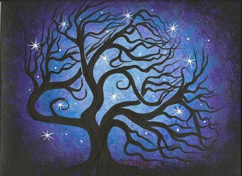 Blue Tree Stars Windblown Original Fine Art Acrylic By Treeartist 45