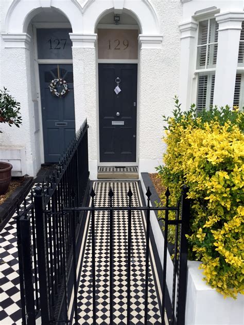 Balham Victorian Mosaic Tile Path With Metal Rail And Gate Yorkstone