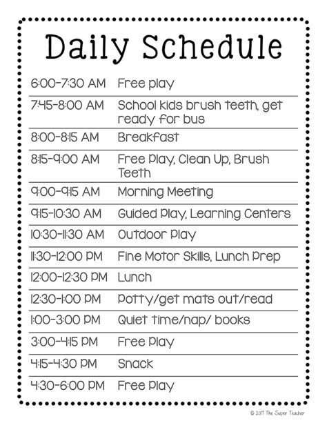 Printable Daycare Schedule Template