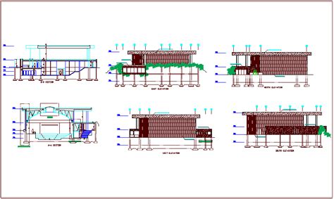 Different Axis Elevation And Section View For Multipurpose Building Dwg