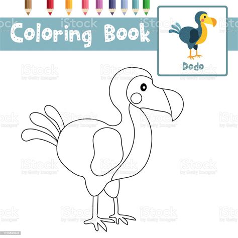Coloring Page Dodo Bird Animal Cartoon Character Vector Illustration