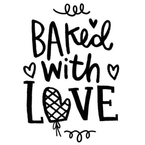 The Words Baked With Love Are Drawn In Black Ink On A White Background And There Is