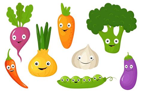 Funny Various Cartoon Vegetables By Topvectors On Creativemarket