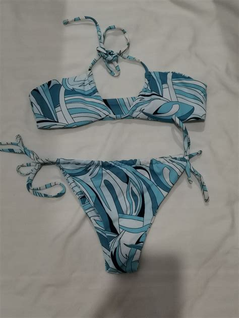 Allover Graphic Halter Thong Bikini Swimsuit Women S Fashion Swimwear