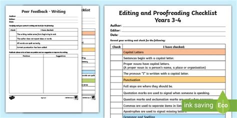Editing And Proofreading Checklist Y3 4 Resources