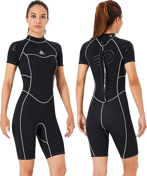 btonge 3mm women s wetsuit one piece swimsuit neoprene short sleeve surfing diving suits back