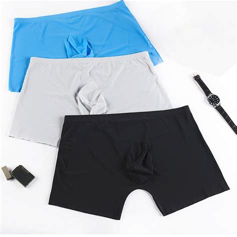 Mens Plus Size Ice Silk Underwear Seamless 3d U Convex Pouch Boxer Shorts Mid Waist Loose