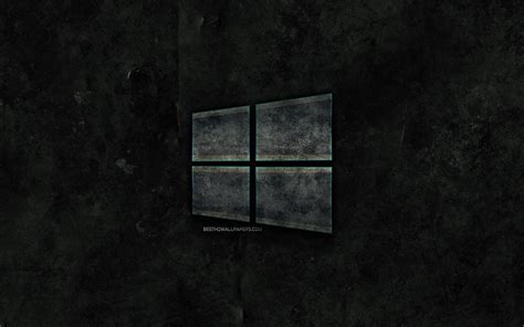 Windows 10 system, abstract blue background. Download wallpapers Windows 10 stone logo, black stone ...