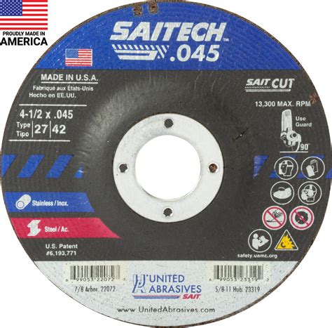 United Abrasives Sait 22072 4 12 X 045 X 78 Type 27 Saitech